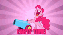 pinkie pie yelling 'party time!' while firing a party canon
