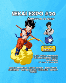 a poster for a sekai expo # 20 shows goku flying through the air