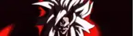 a close up of a cartoon character 's face with white hair on a red background