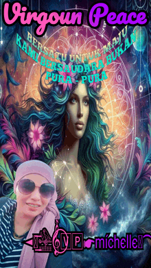 a painting of a woman with the words virgoun peace on it