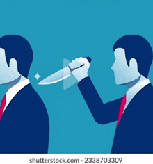 a man in a suit and tie is holding a knife to another man 's face