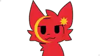 a cartoon drawing of a red cat with a yellow star and a crescent moon on its head