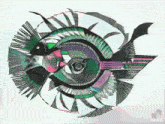 a colorful drawing of a fish with a swirl around it