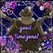a picture of a pirate with the words good time zone