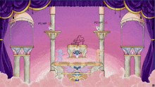 a cartoon drawing of a stage with p1 hp 15 and p2 hp 15 visible