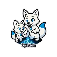 a sticker of two white foxes with the word system on the bottom