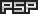 a close up of a psp logo on a black background .