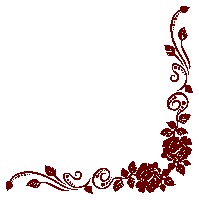 a corner of a page with red roses and leaves on a white background