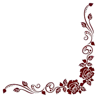 a corner of a page with red roses and leaves on a white background
