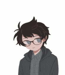 a cartoon character with glasses and a hoodie on