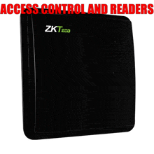 a white nfc scanner with the words access control and readers below it