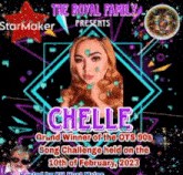 a poster for the royal family presents chelle grand winner of the ots 90s song challenge held on the 10th of february 2023