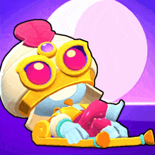 a cartoon character wearing a crown and goggles is laying on the ground