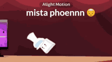a cartoon of a hand holding a box with the words alight motion mista phoennn written above it