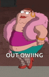 peter griffin from family guy is wearing a pink fur coat and earrings