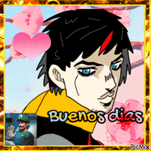 a drawing of a man with the words buenos dias written on it