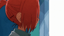 a close up of a red haired anime character 's back