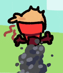 a cartoon drawing of a person standing on a pile of rocks