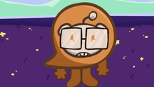 a cartoon character wearing glasses and a speech bubble has a sad look on his face
