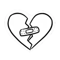 a black and white drawing of a broken heart with a band aid on it