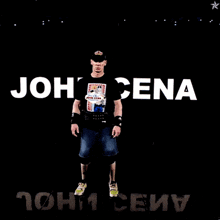 a man wearing a shirt that says john cena
