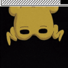 a cartoon frog is hanging upside down on a black background and looking down .