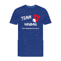 a blue t-shirt that says team neubau on the front