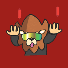a cartoon of a moose wearing sunglasses with a red background