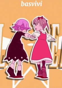 a poster of two girls holding hands with the word basvivi on top