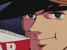 a close up of a man 's face with a bandana that says ' n ' on it