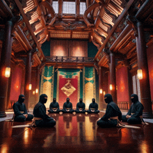 a group of ninjas are sitting in a circle in a room
