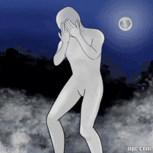 a drawing of a person covering their face with their hands with npc.com in the bottom right