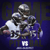 a ravens football player stands in front of a purple background