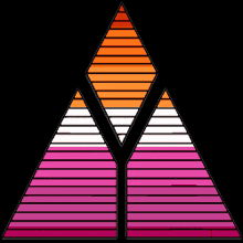 a triangle with a pink white and orange stripe on it