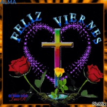 a picture of a cross with the words feliz viernes on it