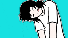 a cartoon drawing of a person with their head on their knees