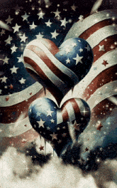 two hearts in front of an american flag