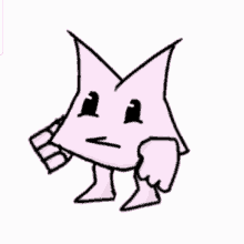 a pink cartoon character with a scarf around his neck