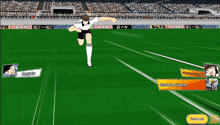 a soccer player is kicking a ball in front of a banner for bally