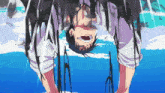 a man is upside down with his mouth open in a cartoon