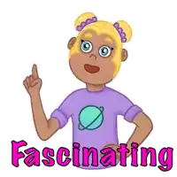 a cartoon girl with the word fascinating on her shirt