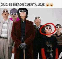 a group of people wearing sunglasses with the words omg se dieron cuenta jsjs on the bottom