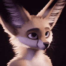 a close up of a fox 's face with a black background