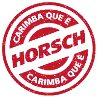 a red and white stamp that says horsch carimba que e
