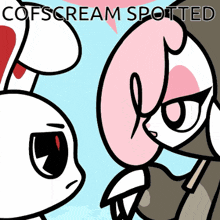a couple of cartoon characters with the words cofscream spotted