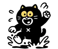 a cartoon illustration of a black cat with yellow eyes standing in the mud .