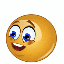 a yellow smiley face with blue eyes and a red kiss on it 's forehead