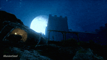 a picture of a castle at night with illusive soul written on the bottom right