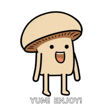 a cartoon mushroom with arms and legs is standing on one leg .