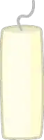 a cartoon illustration of a white candle with a gray wick coming out of it .